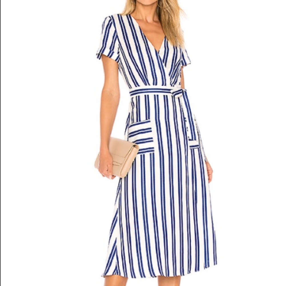 L’Academie Tuscy Wrap Midi Dress in Ocean Stripe